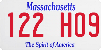 MA license plate 122HO9