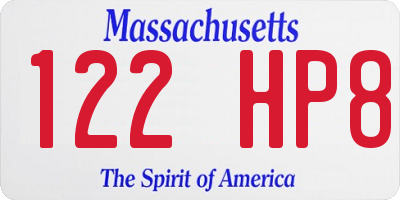 MA license plate 122HP8
