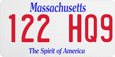 MA license plate 122HQ9