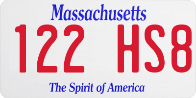 MA license plate 122HS8