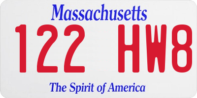 MA license plate 122HW8