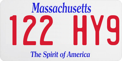 MA license plate 122HY9