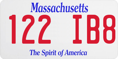 MA license plate 122IB8