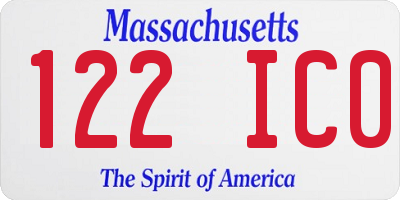 MA license plate 122IC0