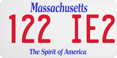 MA license plate 122IE2