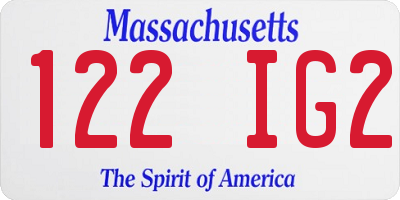 MA license plate 122IG2