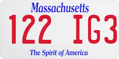 MA license plate 122IG3