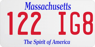 MA license plate 122IG8