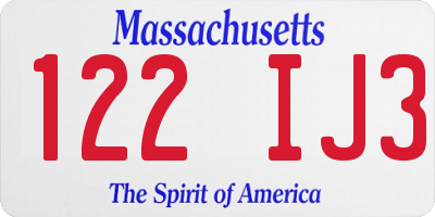 MA license plate 122IJ3