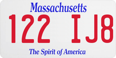 MA license plate 122IJ8