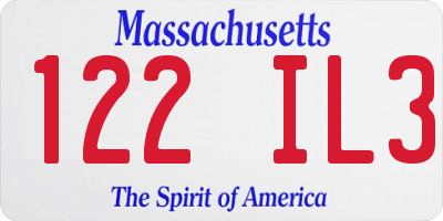 MA license plate 122IL3