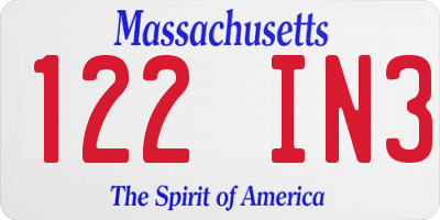 MA license plate 122IN3
