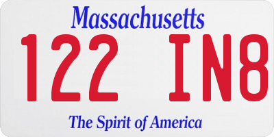 MA license plate 122IN8