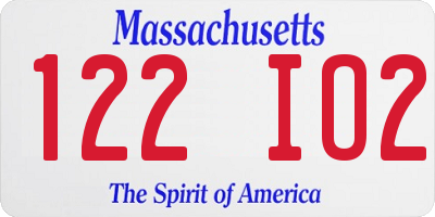 MA license plate 122IO2