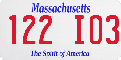 MA license plate 122IO3