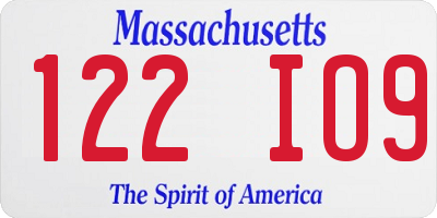 MA license plate 122IO9