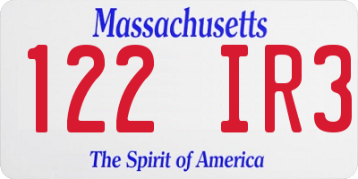 MA license plate 122IR3