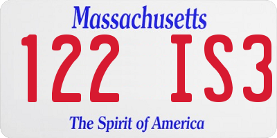 MA license plate 122IS3