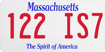 MA license plate 122IS7