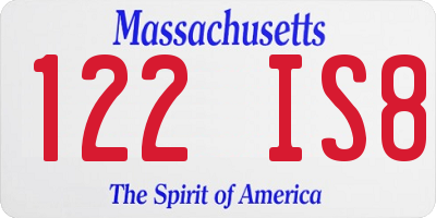 MA license plate 122IS8