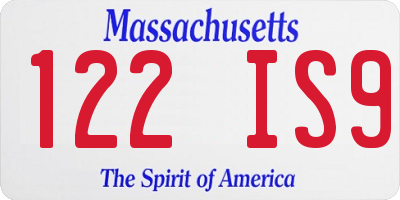 MA license plate 122IS9