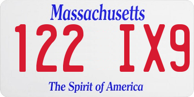 MA license plate 122IX9