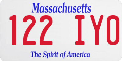 MA license plate 122IY0
