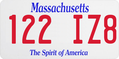 MA license plate 122IZ8