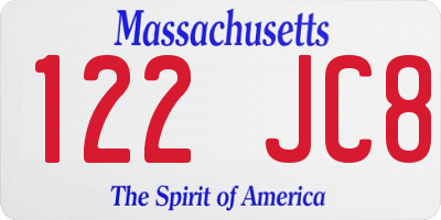 MA license plate 122JC8
