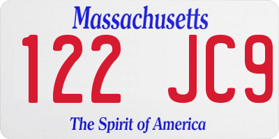 MA license plate 122JC9