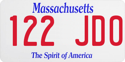 MA license plate 122JD0
