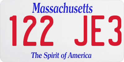 MA license plate 122JE3