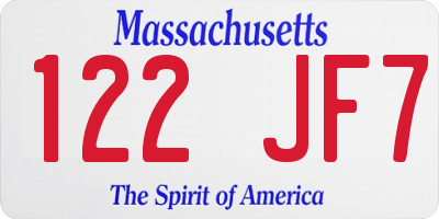 MA license plate 122JF7
