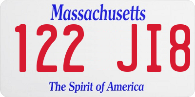 MA license plate 122JI8