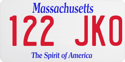 MA license plate 122JK0