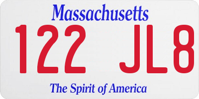 MA license plate 122JL8