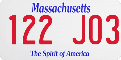 MA license plate 122JO3
