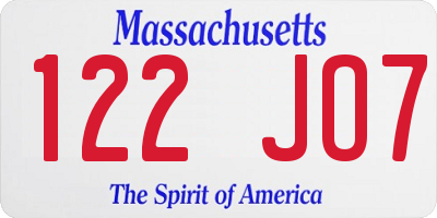 MA license plate 122JO7