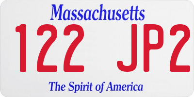MA license plate 122JP2
