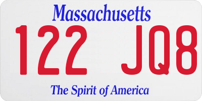 MA license plate 122JQ8
