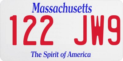 MA license plate 122JW9