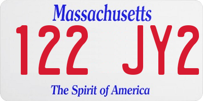MA license plate 122JY2