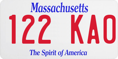 MA license plate 122KA0