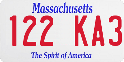 MA license plate 122KA3