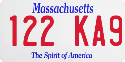 MA license plate 122KA9