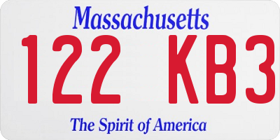 MA license plate 122KB3