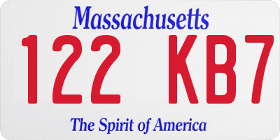 MA license plate 122KB7