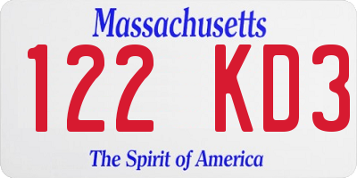 MA license plate 122KD3