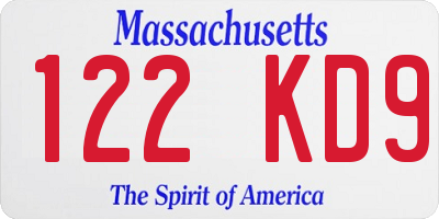 MA license plate 122KD9