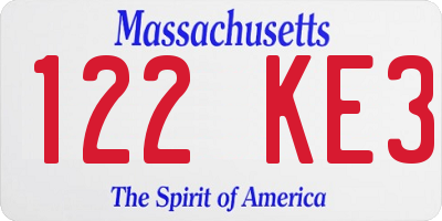 MA license plate 122KE3